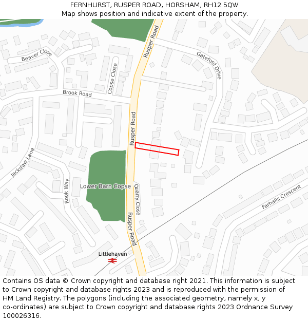 FERNHURST, RUSPER ROAD, HORSHAM, RH12 5QW: Location map and indicative extent of plot
