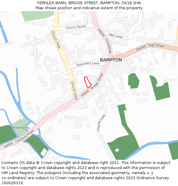 FERNLEA BARN, BRIDGE STREET, BAMPTON, OX18 2HA: Location map and indicative extent of plot