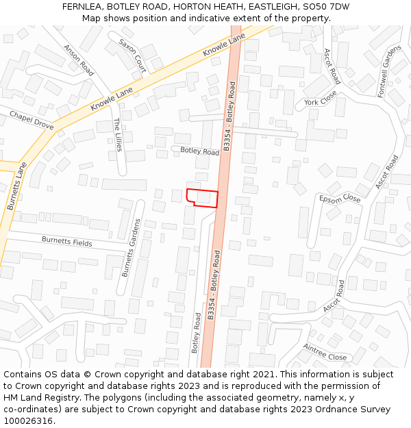 FERNLEA, BOTLEY ROAD, HORTON HEATH, EASTLEIGH, SO50 7DW: Location map and indicative extent of plot