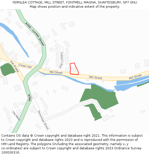 FERNLEA COTTAGE, MILL STREET, FONTMELL MAGNA, SHAFTESBURY, SP7 0NU: Location map and indicative extent of plot