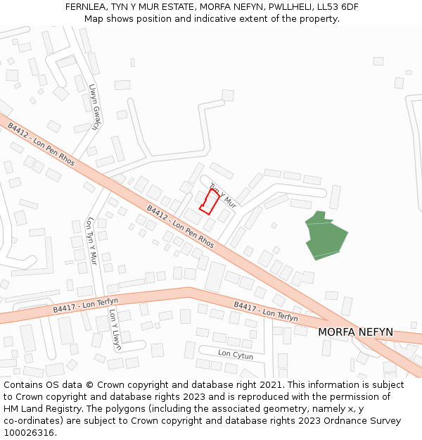 FERNLEA, TYN Y MUR ESTATE, MORFA NEFYN, PWLLHELI, LL53 6DF: Location map and indicative extent of plot