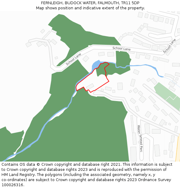 FERNLEIGH, BUDOCK WATER, FALMOUTH, TR11 5DP: Location map and indicative extent of plot