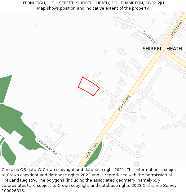 FERNLEIGH, HIGH STREET, SHIRRELL HEATH, SOUTHAMPTON, SO32 2JH: Location map and indicative extent of plot