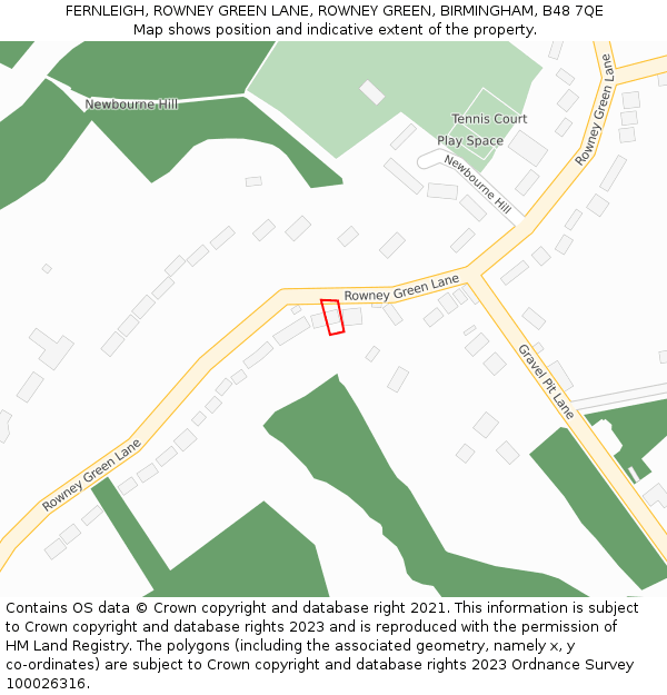 FERNLEIGH, ROWNEY GREEN LANE, ROWNEY GREEN, BIRMINGHAM, B48 7QE: Location map and indicative extent of plot