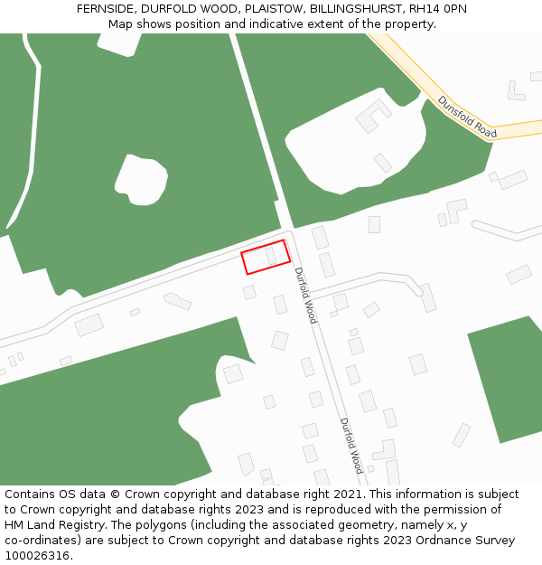 FERNSIDE, DURFOLD WOOD, PLAISTOW, BILLINGSHURST, RH14 0PN: Location map and indicative extent of plot