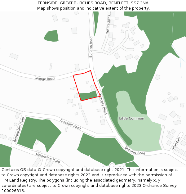 FERNSIDE, GREAT BURCHES ROAD, BENFLEET, SS7 3NA: Location map and indicative extent of plot