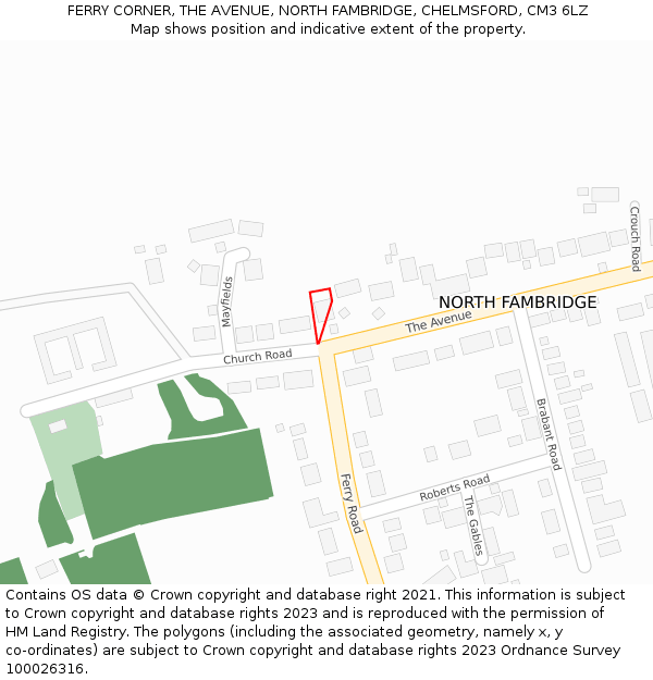 FERRY CORNER, THE AVENUE, NORTH FAMBRIDGE, CHELMSFORD, CM3 6LZ: Location map and indicative extent of plot