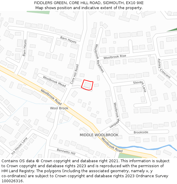 FIDDLERS GREEN, CORE HILL ROAD, SIDMOUTH, EX10 9XE: Location map and indicative extent of plot