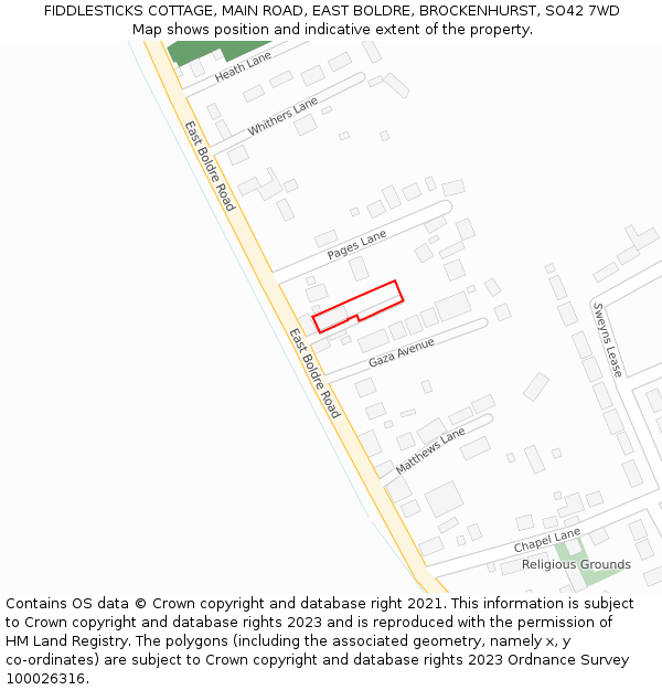 FIDDLESTICKS COTTAGE, MAIN ROAD, EAST BOLDRE, BROCKENHURST, SO42 7WD: Location map and indicative extent of plot