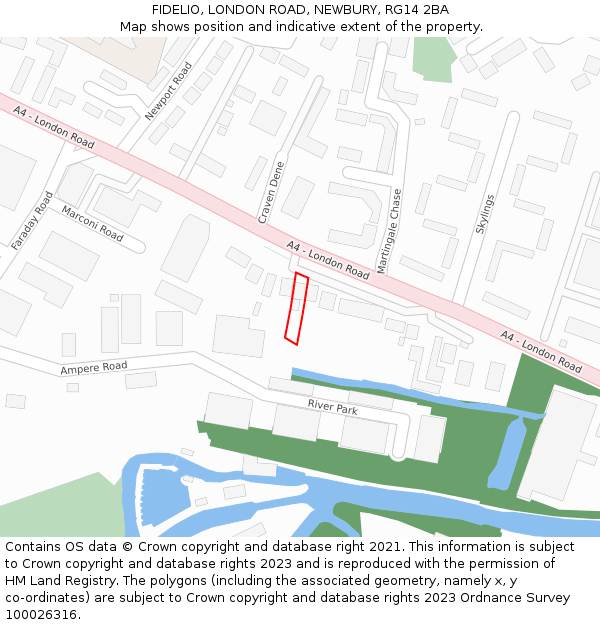 FIDELIO, LONDON ROAD, NEWBURY, RG14 2BA: Location map and indicative extent of plot