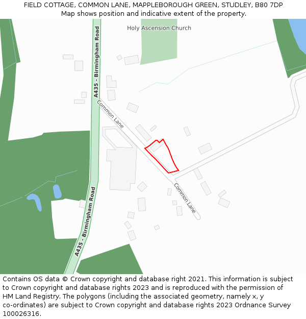 FIELD COTTAGE, COMMON LANE, MAPPLEBOROUGH GREEN, STUDLEY, B80 7DP: Location map and indicative extent of plot