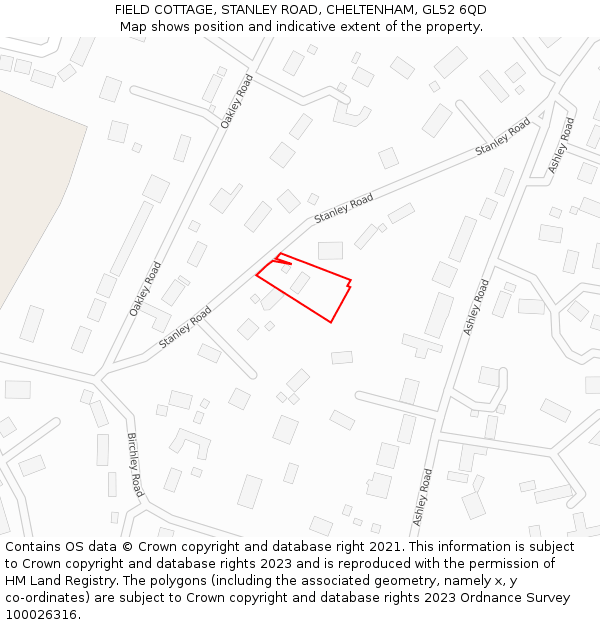 FIELD COTTAGE, STANLEY ROAD, CHELTENHAM, GL52 6QD: Location map and indicative extent of plot