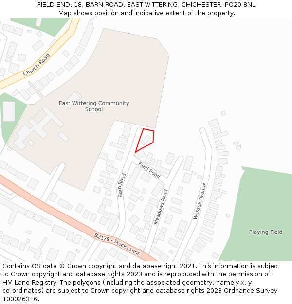 FIELD END, 18, BARN ROAD, EAST WITTERING, CHICHESTER, PO20 8NL: Location map and indicative extent of plot