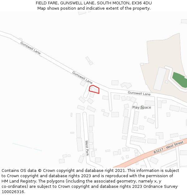 FIELD FARE, GUNSWELL LANE, SOUTH MOLTON, EX36 4DU: Location map and indicative extent of plot