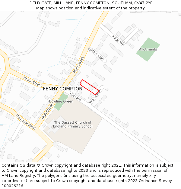 FIELD GATE, MILL LANE, FENNY COMPTON, SOUTHAM, CV47 2YF: Location map and indicative extent of plot