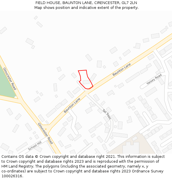 FIELD HOUSE, BAUNTON LANE, CIRENCESTER, GL7 2LN: Location map and indicative extent of plot