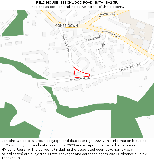 FIELD HOUSE, BEECHWOOD ROAD, BATH, BA2 5JU: Location map and indicative extent of plot