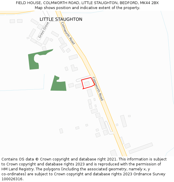 FIELD HOUSE, COLMWORTH ROAD, LITTLE STAUGHTON, BEDFORD, MK44 2BX: Location map and indicative extent of plot