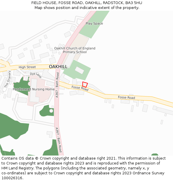FIELD HOUSE, FOSSE ROAD, OAKHILL, RADSTOCK, BA3 5HU: Location map and indicative extent of plot