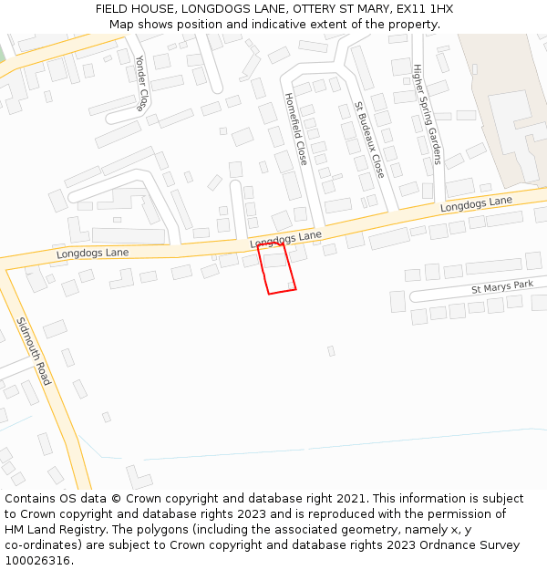 FIELD HOUSE, LONGDOGS LANE, OTTERY ST MARY, EX11 1HX: Location map and indicative extent of plot