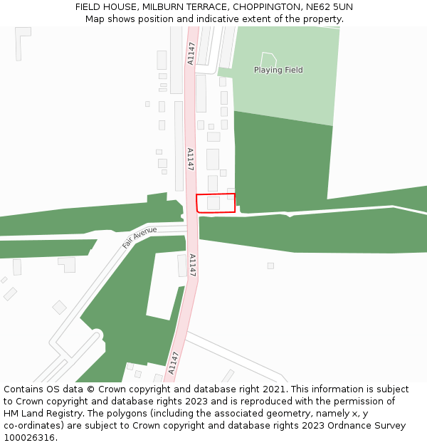 FIELD HOUSE, MILBURN TERRACE, CHOPPINGTON, NE62 5UN: Location map and indicative extent of plot