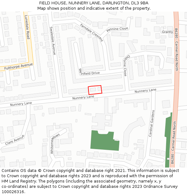 FIELD HOUSE, NUNNERY LANE, DARLINGTON, DL3 9BA: Location map and indicative extent of plot