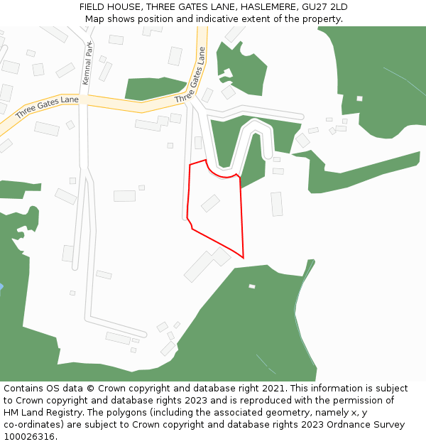FIELD HOUSE, THREE GATES LANE, HASLEMERE, GU27 2LD: Location map and indicative extent of plot