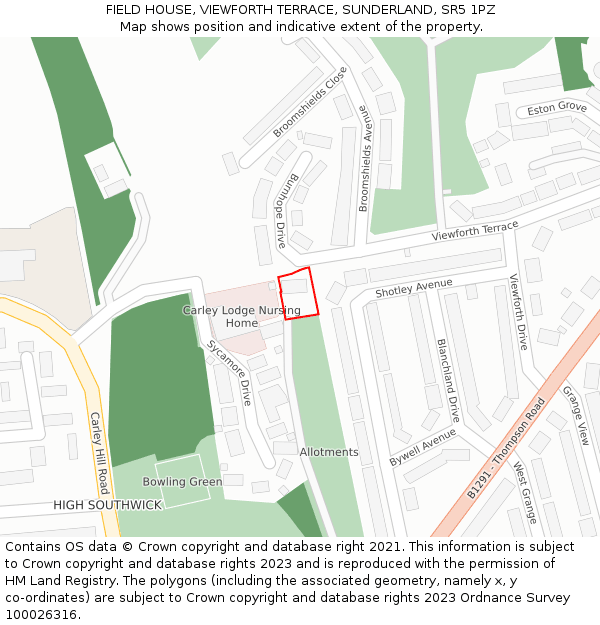 FIELD HOUSE, VIEWFORTH TERRACE, SUNDERLAND, SR5 1PZ: Location map and indicative extent of plot