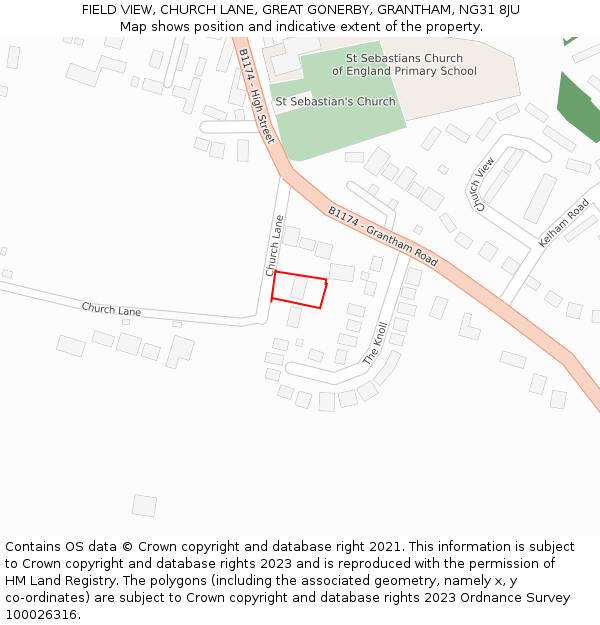 FIELD VIEW, CHURCH LANE, GREAT GONERBY, GRANTHAM, NG31 8JU: Location map and indicative extent of plot