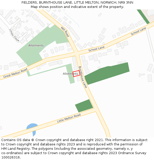 FIELDERS, BURNTHOUSE LANE, LITTLE MELTON, NORWICH, NR9 3NN: Location map and indicative extent of plot