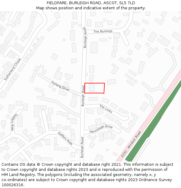 FIELDFARE, BURLEIGH ROAD, ASCOT, SL5 7LD: Location map and indicative extent of plot