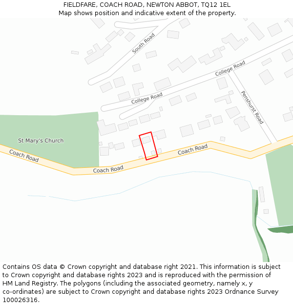FIELDFARE, COACH ROAD, NEWTON ABBOT, TQ12 1EL: Location map and indicative extent of plot
