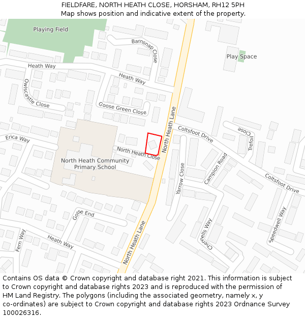 FIELDFARE, NORTH HEATH CLOSE, HORSHAM, RH12 5PH: Location map and indicative extent of plot