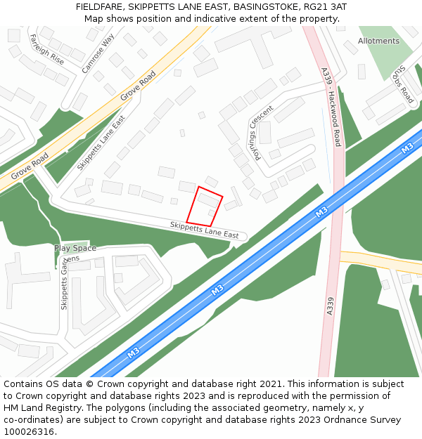 FIELDFARE, SKIPPETTS LANE EAST, BASINGSTOKE, RG21 3AT: Location map and indicative extent of plot