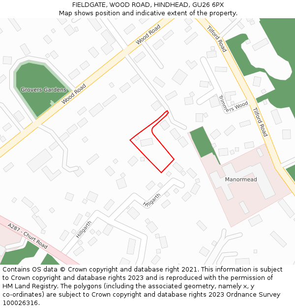 FIELDGATE, WOOD ROAD, HINDHEAD, GU26 6PX: Location map and indicative extent of plot