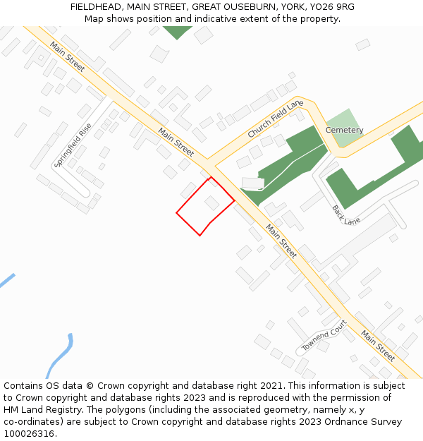 FIELDHEAD, MAIN STREET, GREAT OUSEBURN, YORK, YO26 9RG: Location map and indicative extent of plot