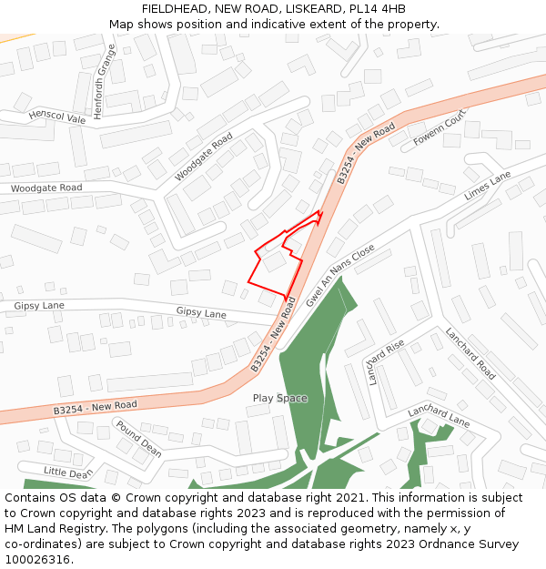 FIELDHEAD, NEW ROAD, LISKEARD, PL14 4HB: Location map and indicative extent of plot