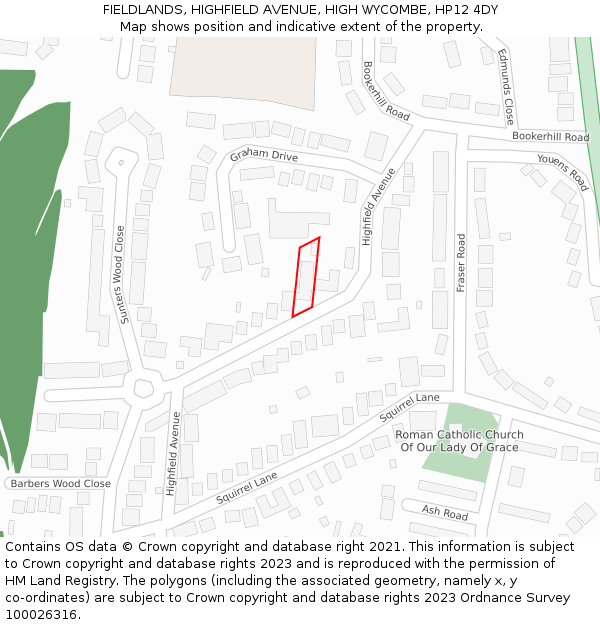 FIELDLANDS, HIGHFIELD AVENUE, HIGH WYCOMBE, HP12 4DY: Location map and indicative extent of plot