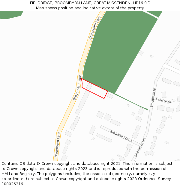 FIELDRIDGE, BROOMBARN LANE, GREAT MISSENDEN, HP16 9JD: Location map and indicative extent of plot