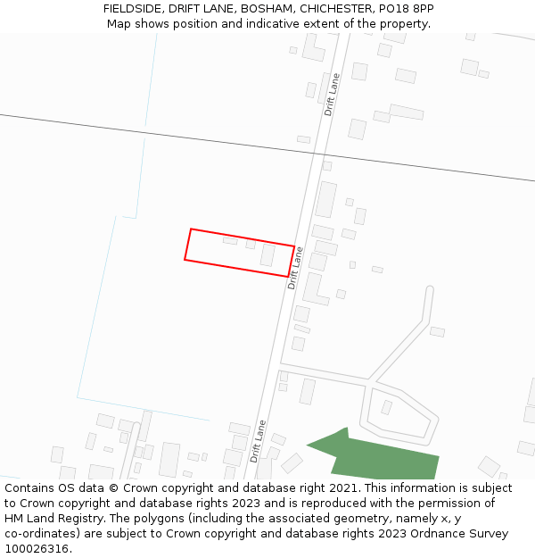 FIELDSIDE, DRIFT LANE, BOSHAM, CHICHESTER, PO18 8PP: Location map and indicative extent of plot