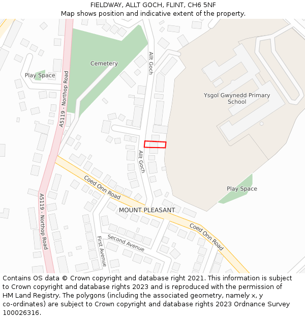 FIELDWAY, ALLT GOCH, FLINT, CH6 5NF: Location map and indicative extent of plot