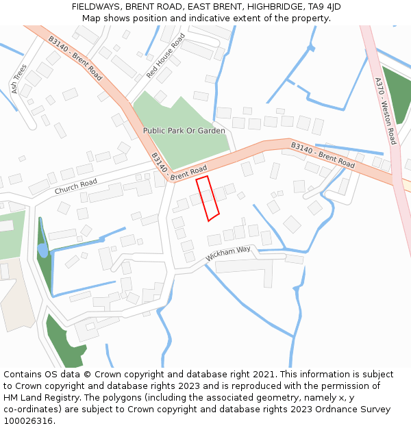 FIELDWAYS, BRENT ROAD, EAST BRENT, HIGHBRIDGE, TA9 4JD: Location map and indicative extent of plot