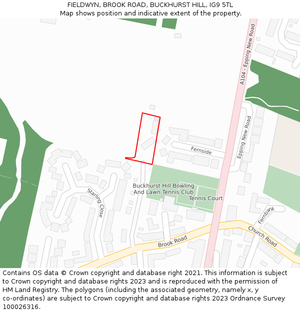 FIELDWYN, BROOK ROAD, BUCKHURST HILL, IG9 5TL: Location map and indicative extent of plot