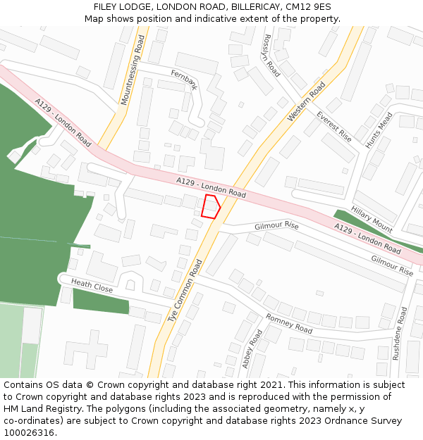FILEY LODGE, LONDON ROAD, BILLERICAY, CM12 9ES: Location map and indicative extent of plot