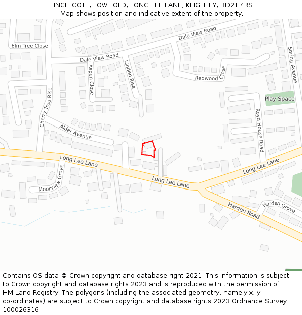 FINCH COTE, LOW FOLD, LONG LEE LANE, KEIGHLEY, BD21 4RS: Location map and indicative extent of plot