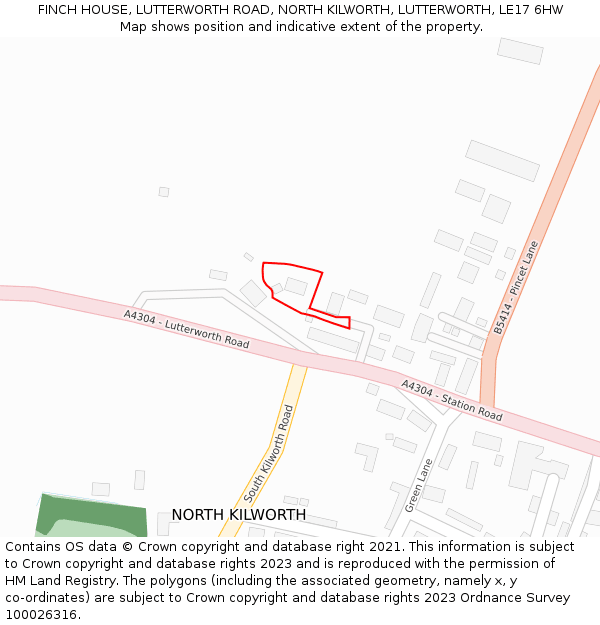 FINCH HOUSE, LUTTERWORTH ROAD, NORTH KILWORTH, LUTTERWORTH, LE17 6HW: Location map and indicative extent of plot