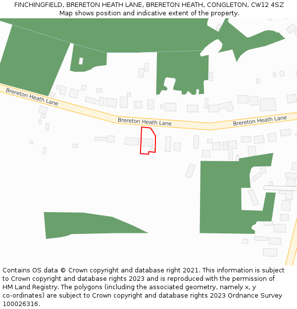 FINCHINGFIELD, BRERETON HEATH LANE, BRERETON HEATH, CONGLETON, CW12 4SZ: Location map and indicative extent of plot