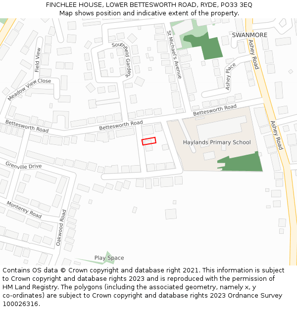 FINCHLEE HOUSE, LOWER BETTESWORTH ROAD, RYDE, PO33 3EQ: Location map and indicative extent of plot