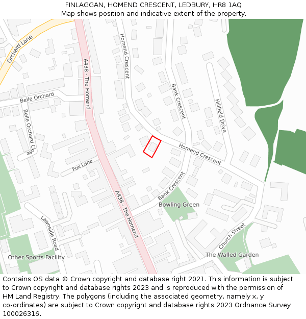 FINLAGGAN, HOMEND CRESCENT, LEDBURY, HR8 1AQ: Location map and indicative extent of plot