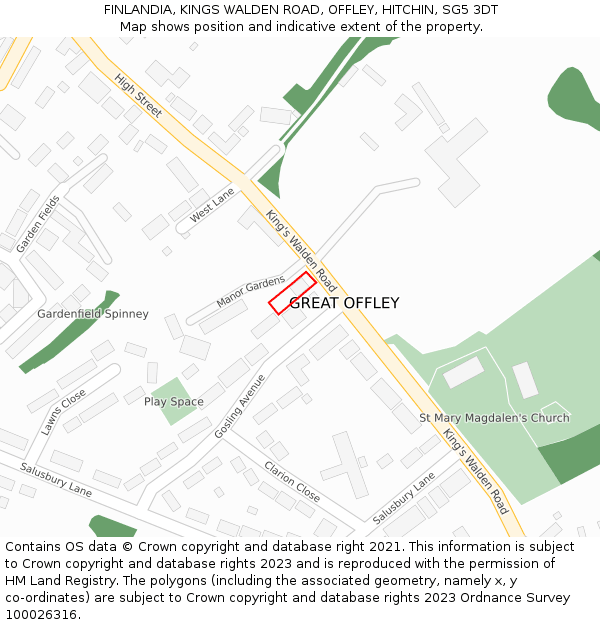 FINLANDIA, KINGS WALDEN ROAD, OFFLEY, HITCHIN, SG5 3DT: Location map and indicative extent of plot